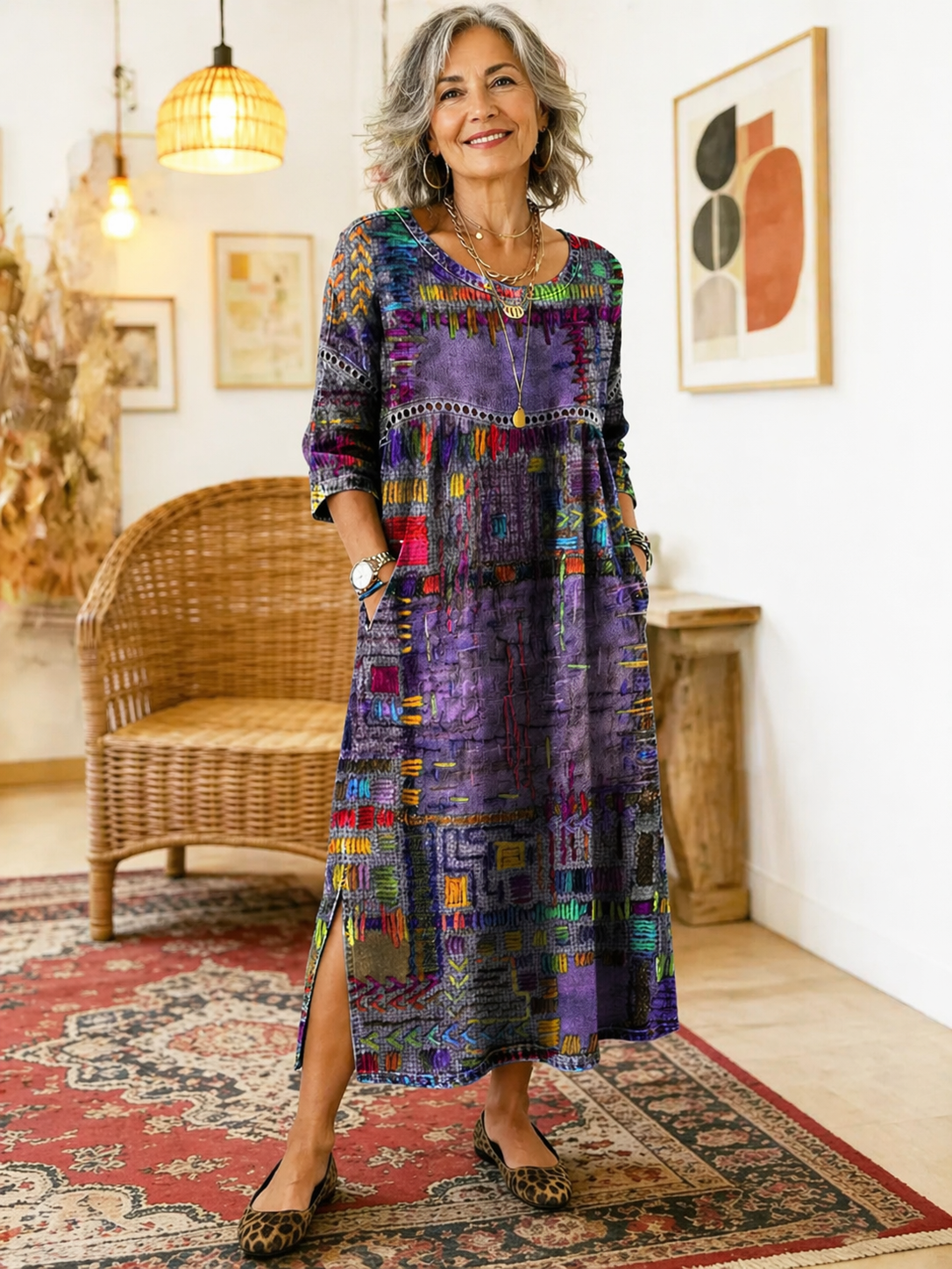 Manuela | Vestido de Denim con Parche Étnico