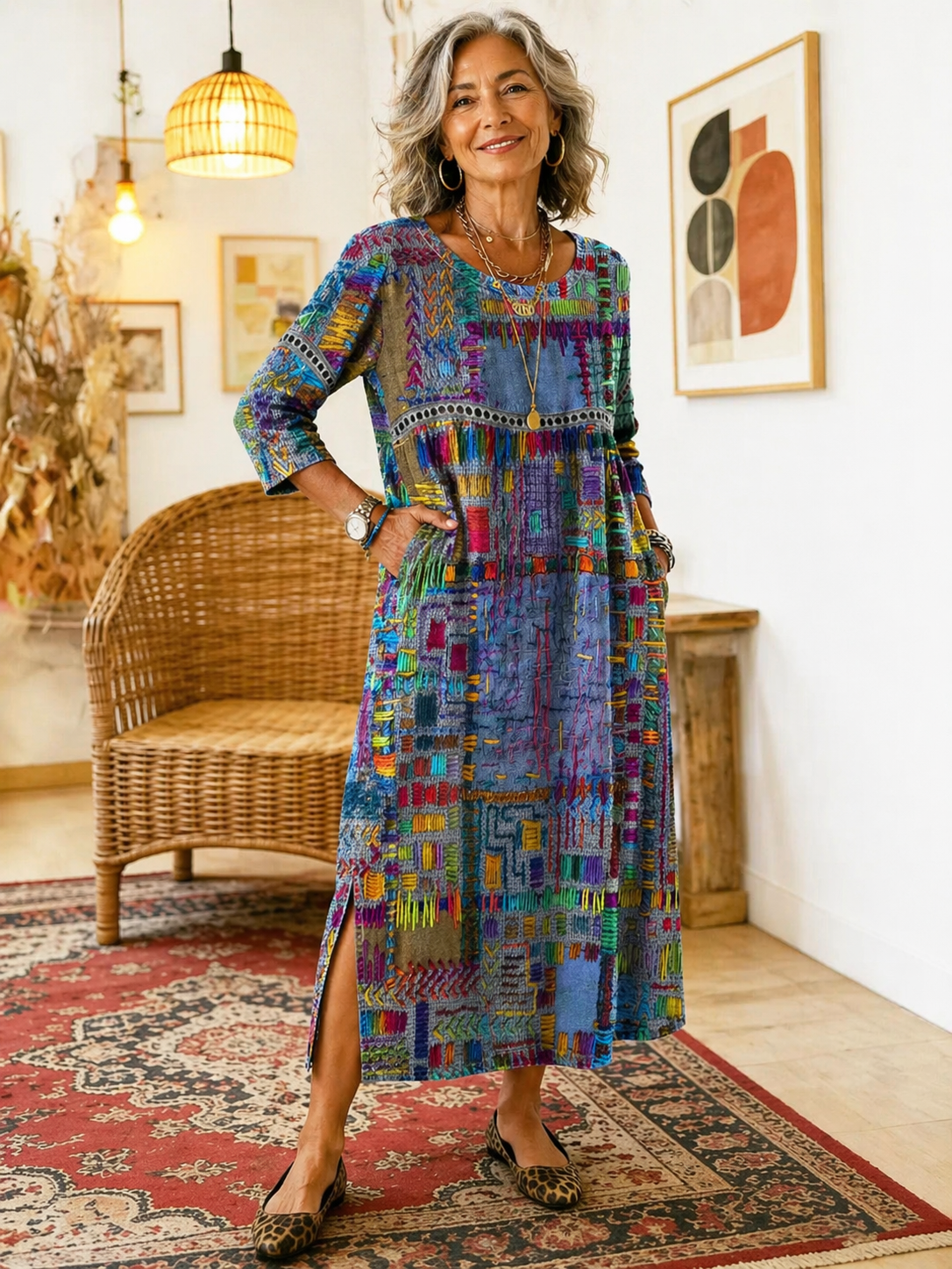 Manuela | Vestido de Denim con Parche Étnico
