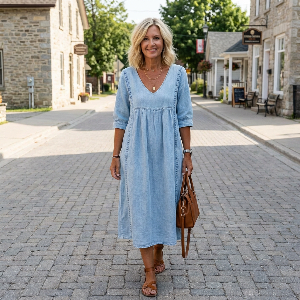 Abito in Denim con Pizzo per Donne – Vestito Casual in Denim Vintage a Vestibilità Larga