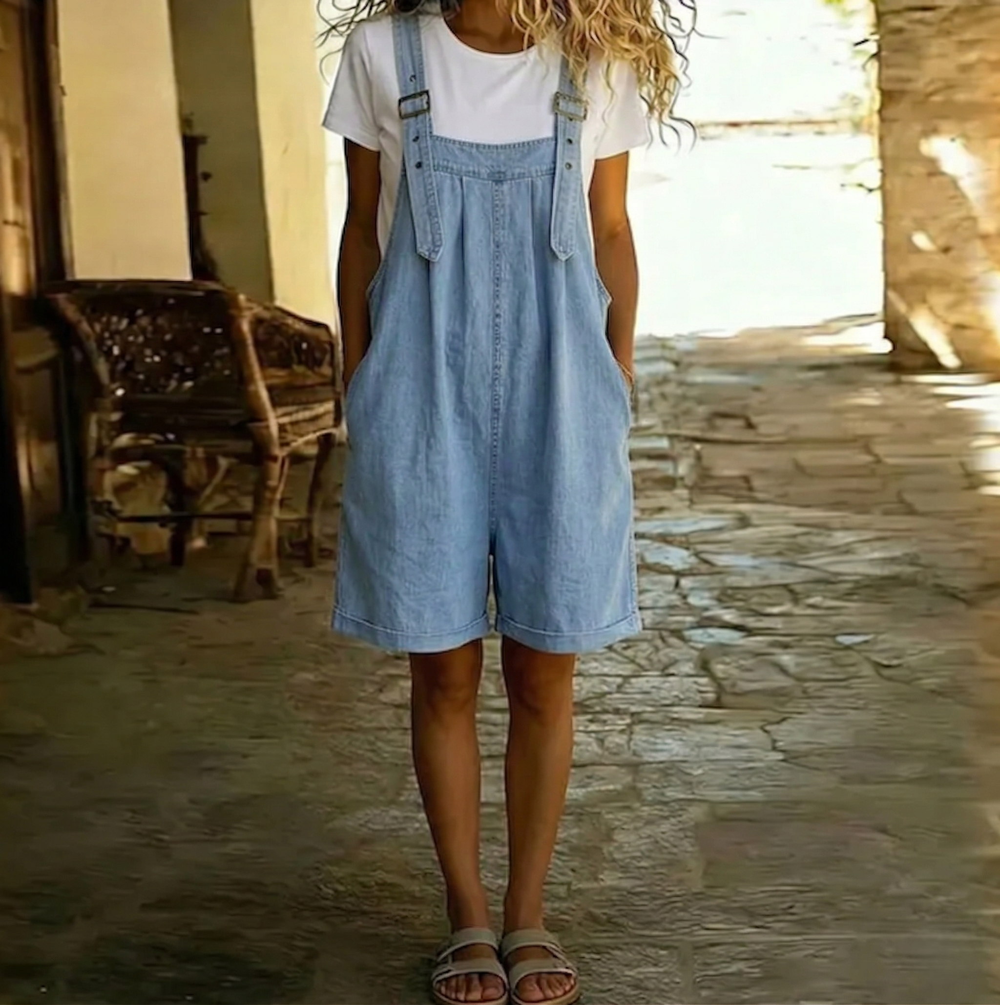 Lily | Salopette in denim morbido e lavato vintage blu chiaro