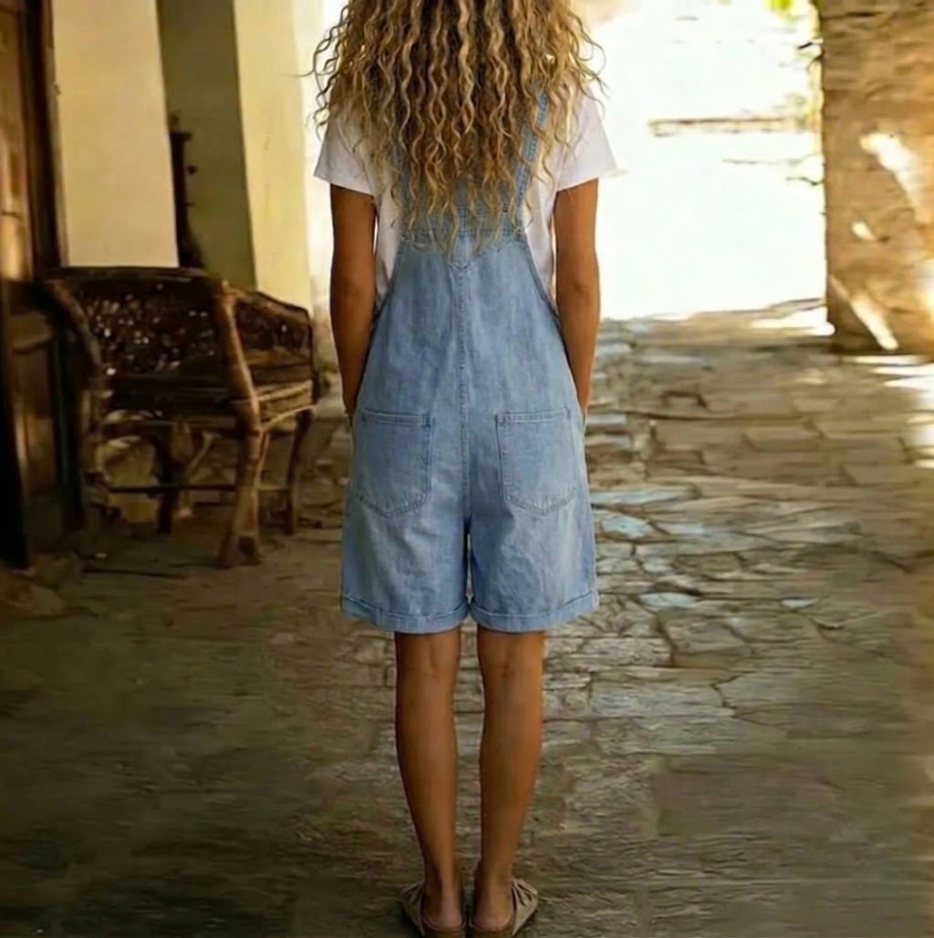 Lily | Salopette in denim morbido e lavato vintage blu chiaro