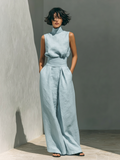 Maria - Completo di canotta e pantaloni larghi in cotone e lino minimalista per donna
