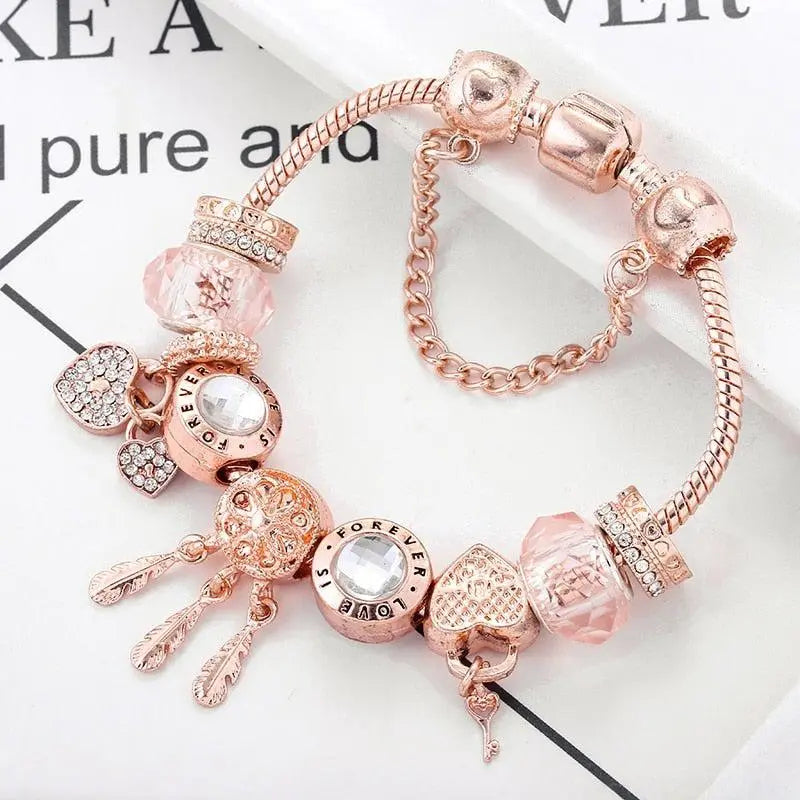 Pulsera Atrapa Sueños Rosa con Charms de Plata Esterlina Incluidos