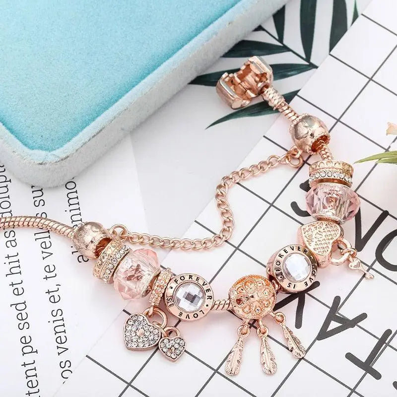 Pulsera Atrapa Sueños Rosa con Charms de Plata Esterlina Incluidos