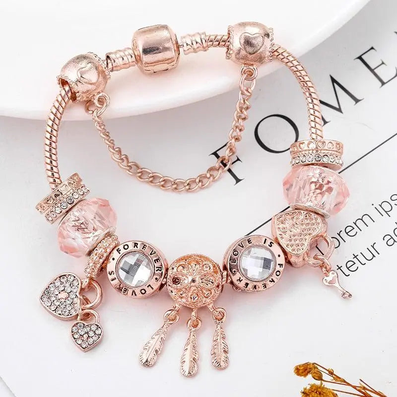 Pulsera Atrapa Sueños Rosa con Charms de Plata Esterlina Incluidos