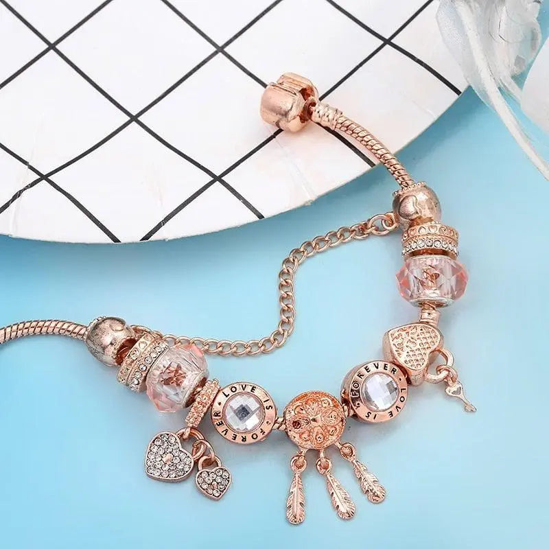 Pulsera Atrapa Sueños Rosa con Charms de Plata Esterlina Incluidos