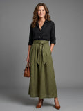 Vera | Completo Due Pezzi Blusa Nera Gonna Midi Verde Oliva
