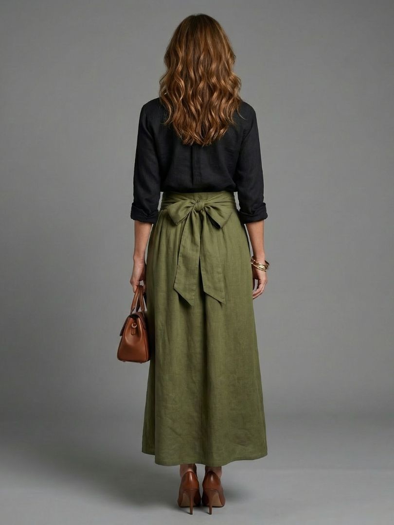 Vera | Completo Due Pezzi Blusa Nera Gonna Midi Verde Oliva
