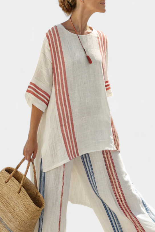 Solvane | Top Striato Multicolore Sofisticato & Pantaloni Mediterranei
