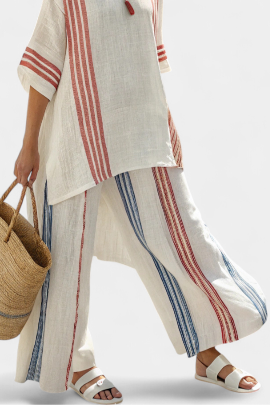 Solvane | Top Striato Multicolore Sofisticato & Pantaloni Mediterranei