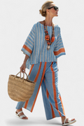 Velmere | Top Striato in Terracotta Sofisticato & Pantaloni in Lino