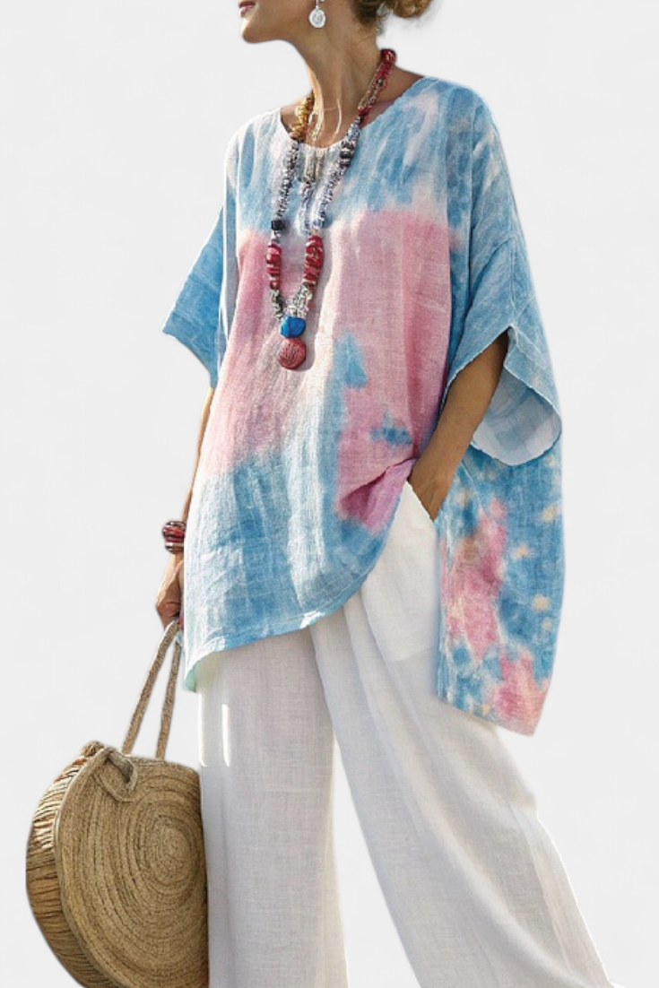 Vantrel | Top in Lino Confortevole e Relaxed & Pantaloni a Righe in Bamboo
