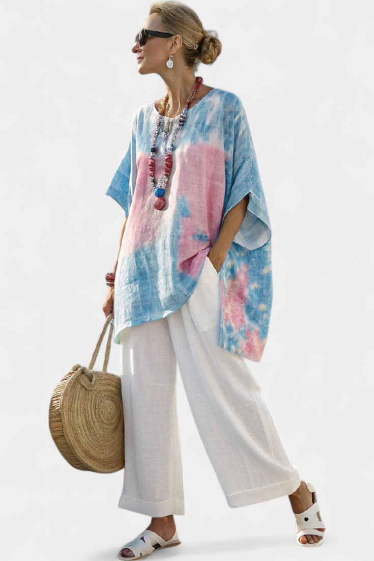 Vantrel | Top in Lino Confortevole e Relaxed & Pantaloni a Righe in Bamboo