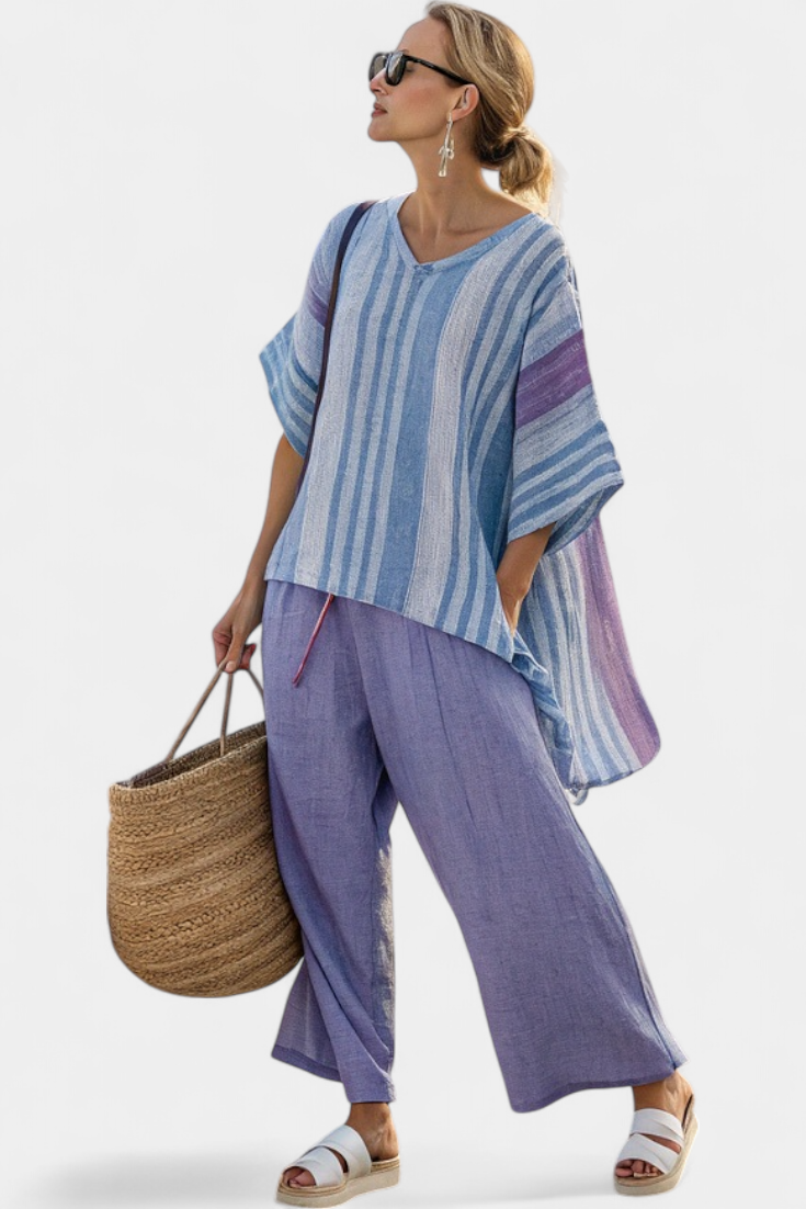Zellora | Top Elegante Lavanda e Blu Cielo & Pantaloni in Lino