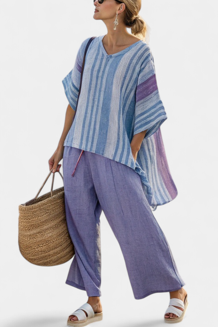 Zellora | Top Elegante Lavanda e Blu Cielo & Pantaloni in Lino
