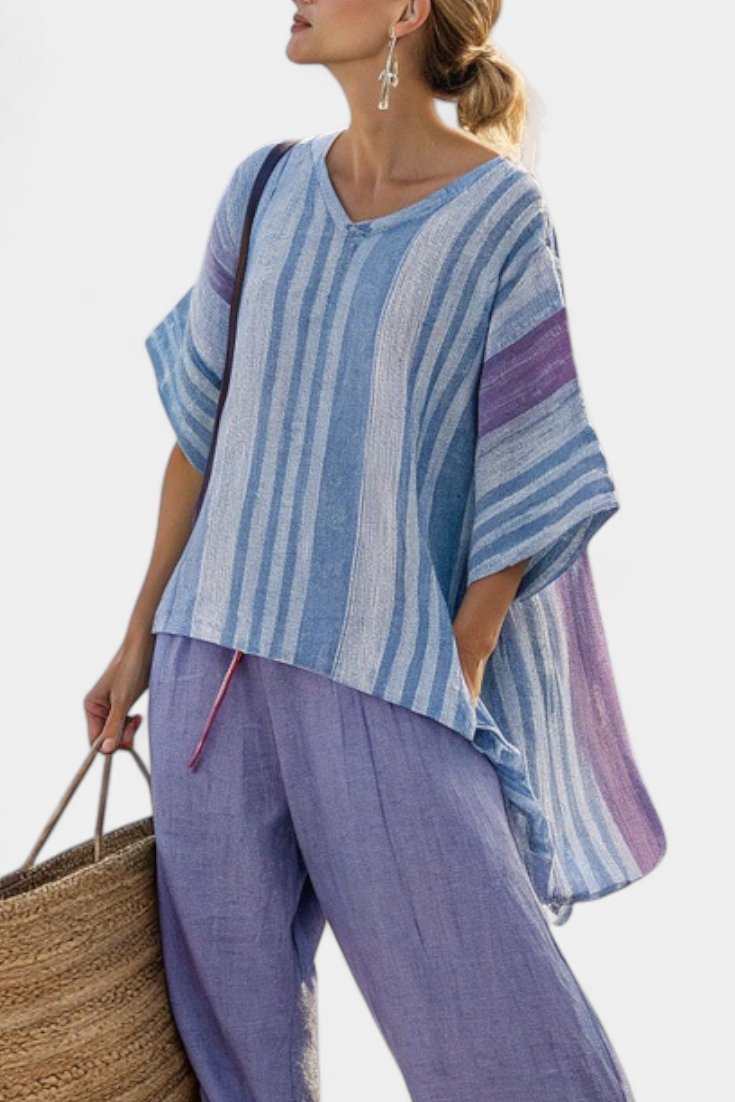 Zellora | Top Elegante Lavanda e Blu Cielo & Pantaloni in Lino