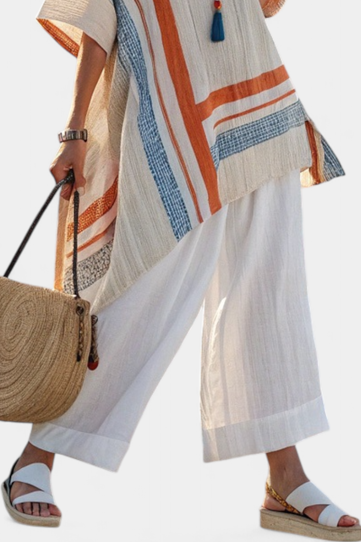 Caevan | Blusa Asimmetrica Sofisticata & Pantaloni Lini a Gamba Larga