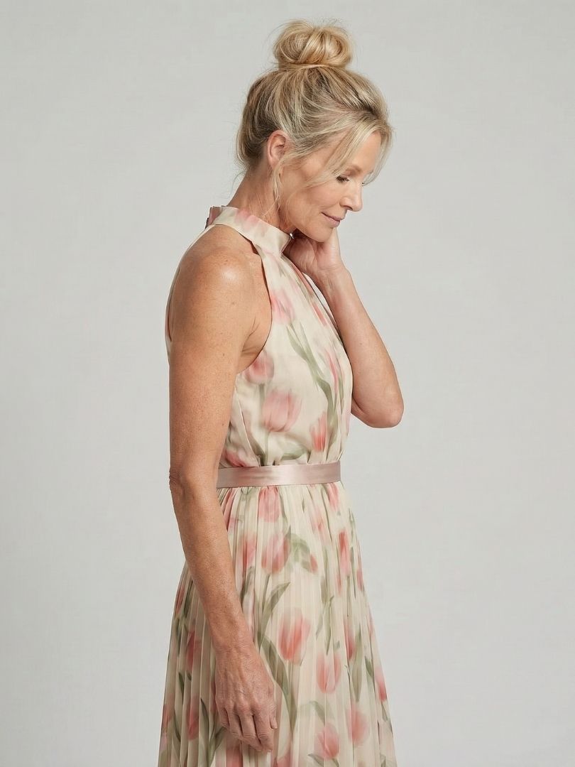Aurelle | Abito Midi con Motivo Floreale e Collo All'Americana