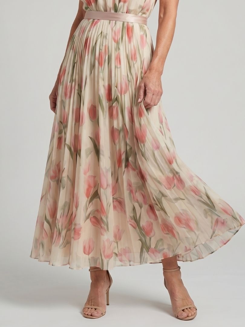 Aurelle | Abito Midi con Motivo Floreale e Collo All'Americana