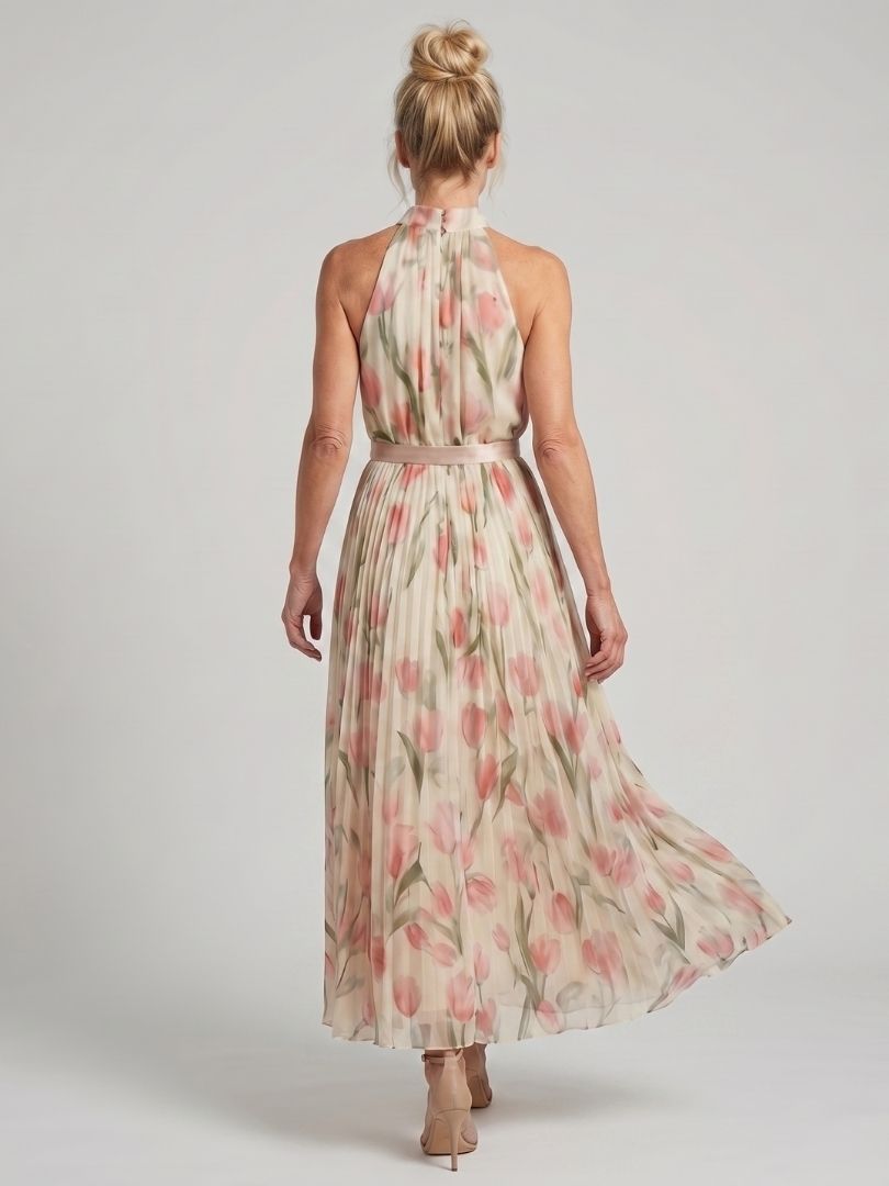 Aurelle | Abito Midi con Motivo Floreale e Collo All'Americana