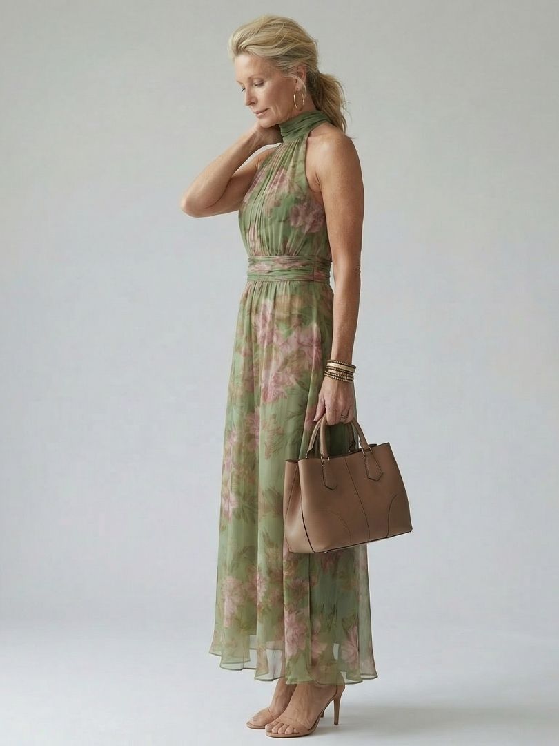 Mirelle | Abito Midi con Scollo a Halter Arricciato
