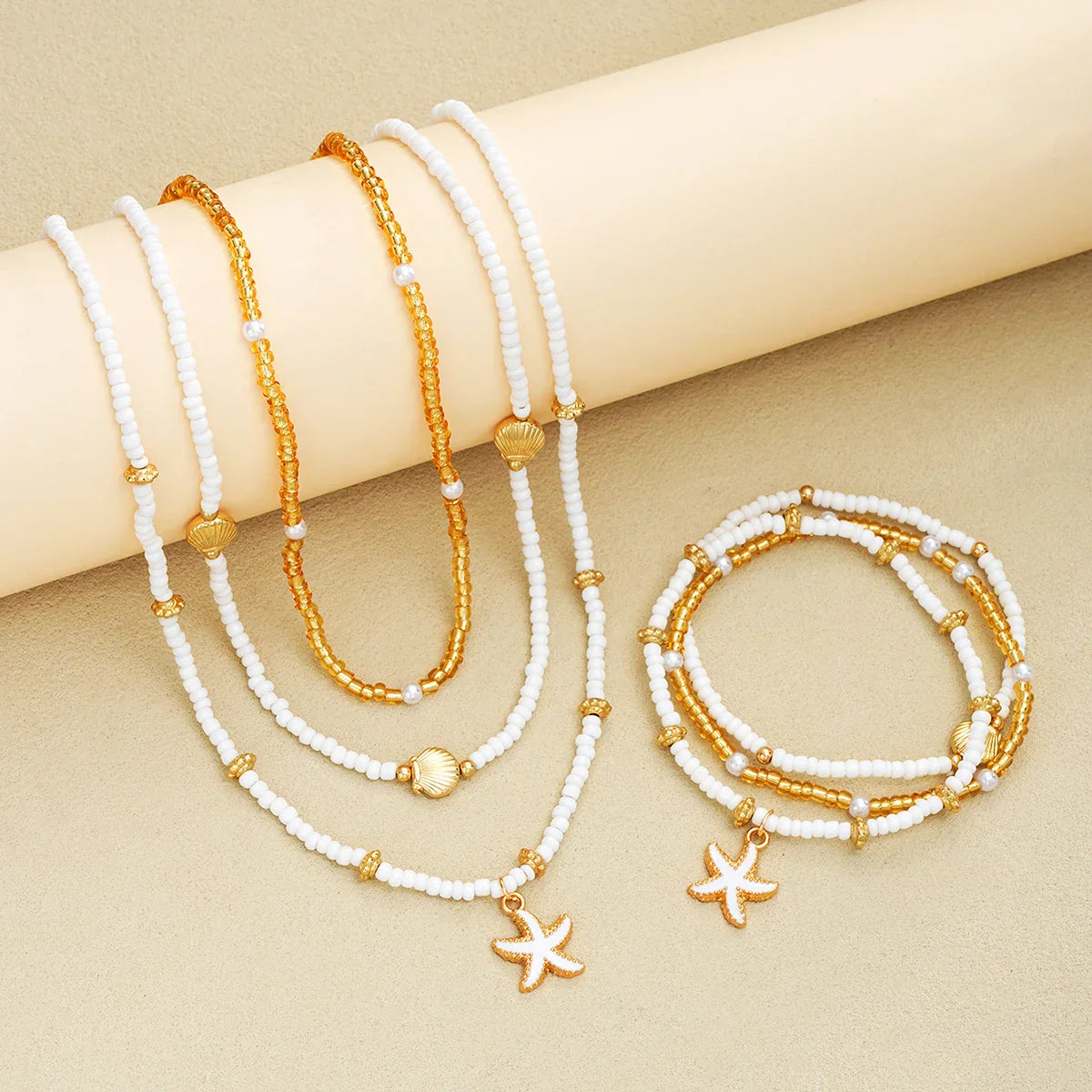 Conjunto de joyas de estrella de mar y cuentas - 6 piezas