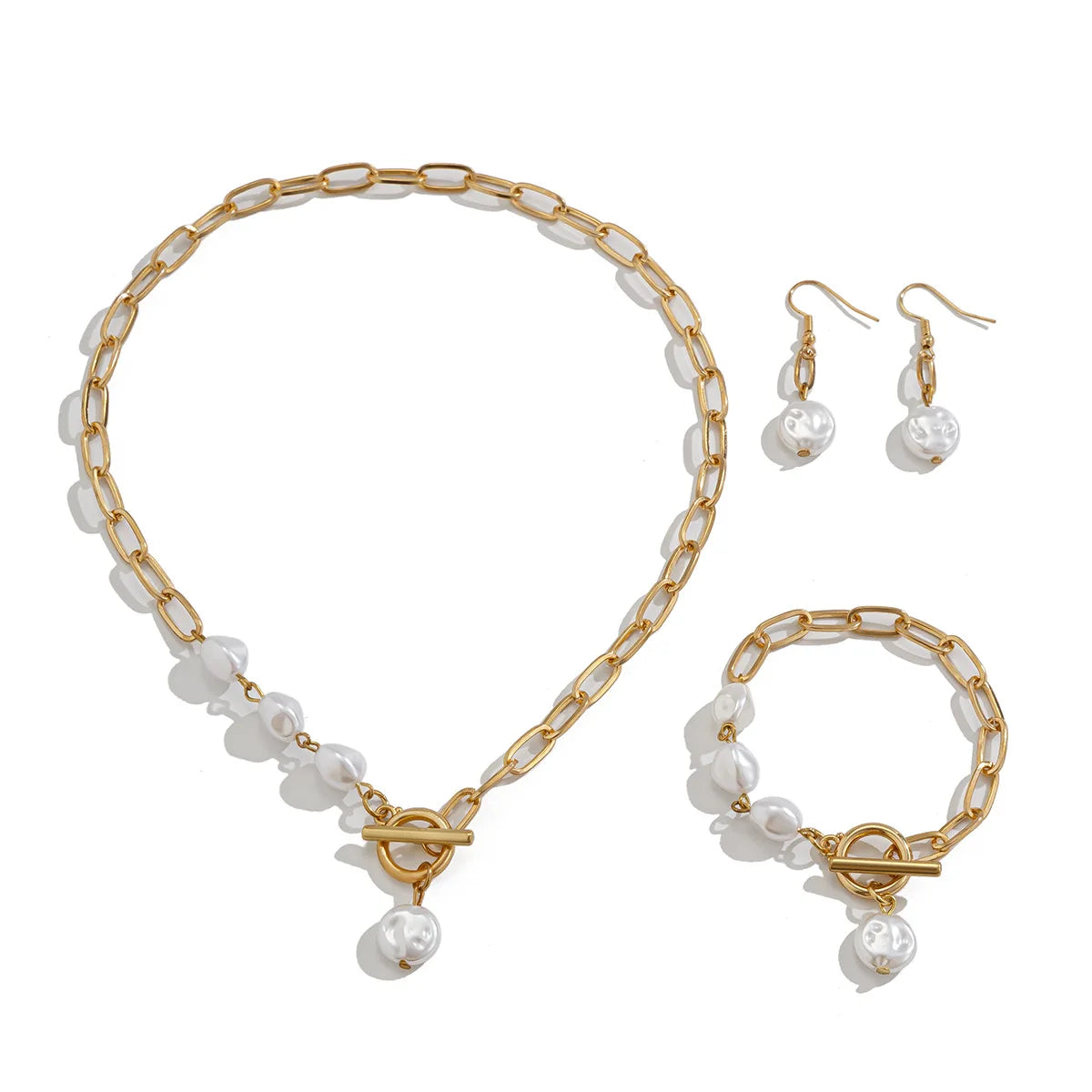 Set di Collana, Bracciale e Orecchini in Perle Paperclip Eleganti