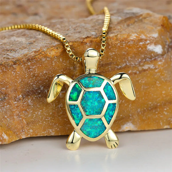 Colgante Tortuga en Ópalo de Fuego Verde Vintage en Oro