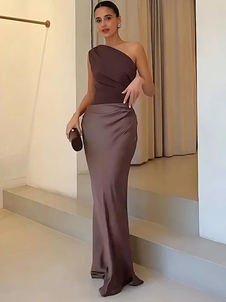 Luna™ | Abito Maxi in Satin con Spacco