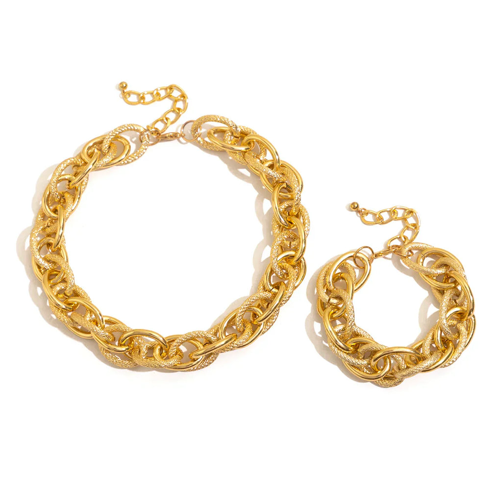 Conjunto de pulsera y collar de cadena doble retorcida gruesa y llamativa Precio completo