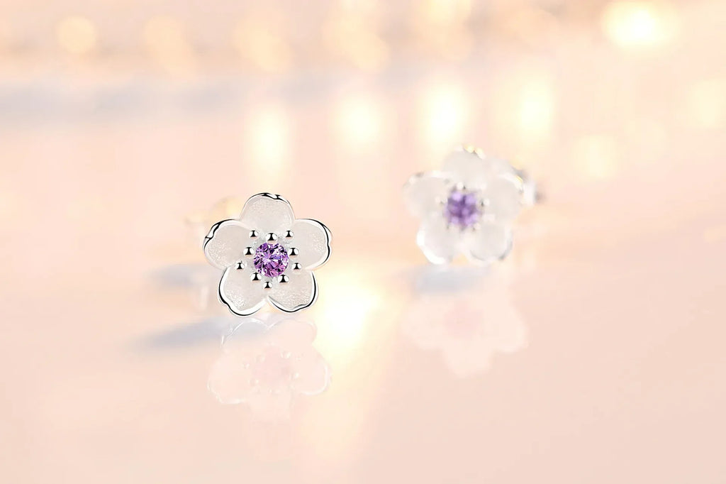 Pendientes de botón en forma de flor con zirconitas