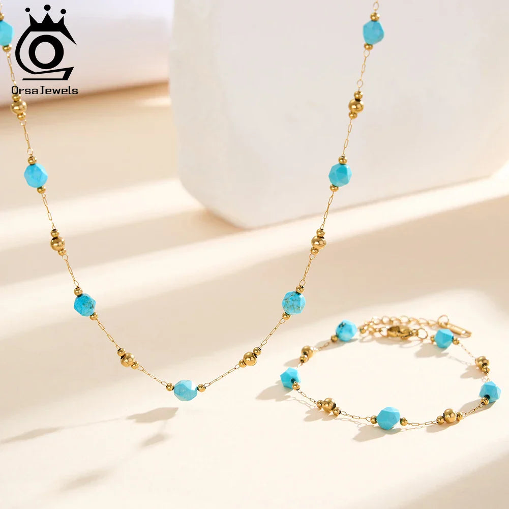 Gargantilla y pulsera de turquesa