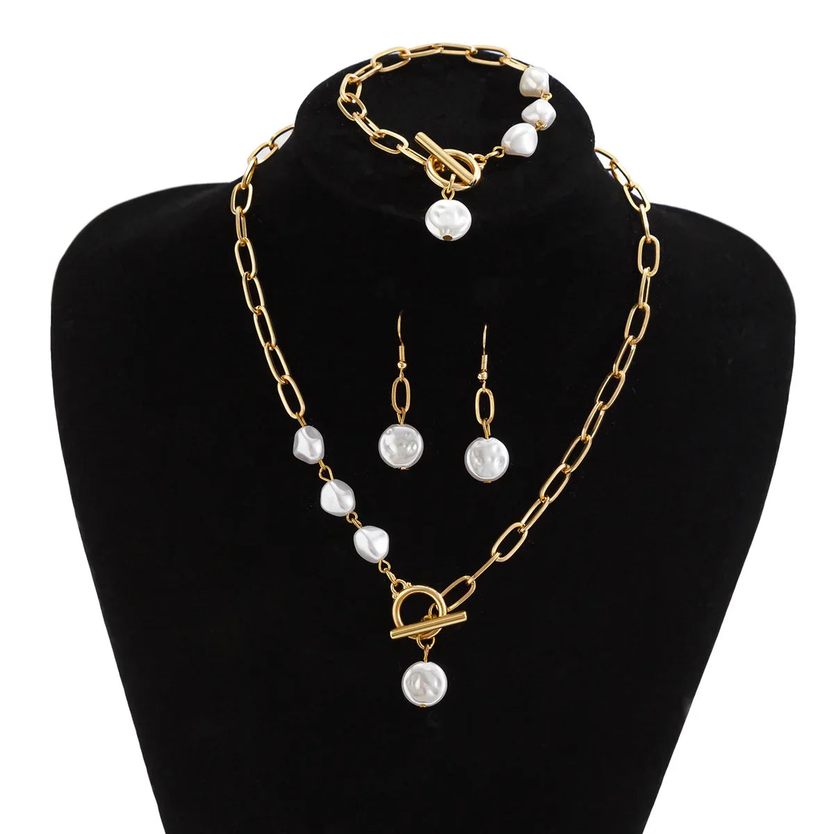 Set di Collana, Bracciale e Orecchini in Perle Paperclip Eleganti