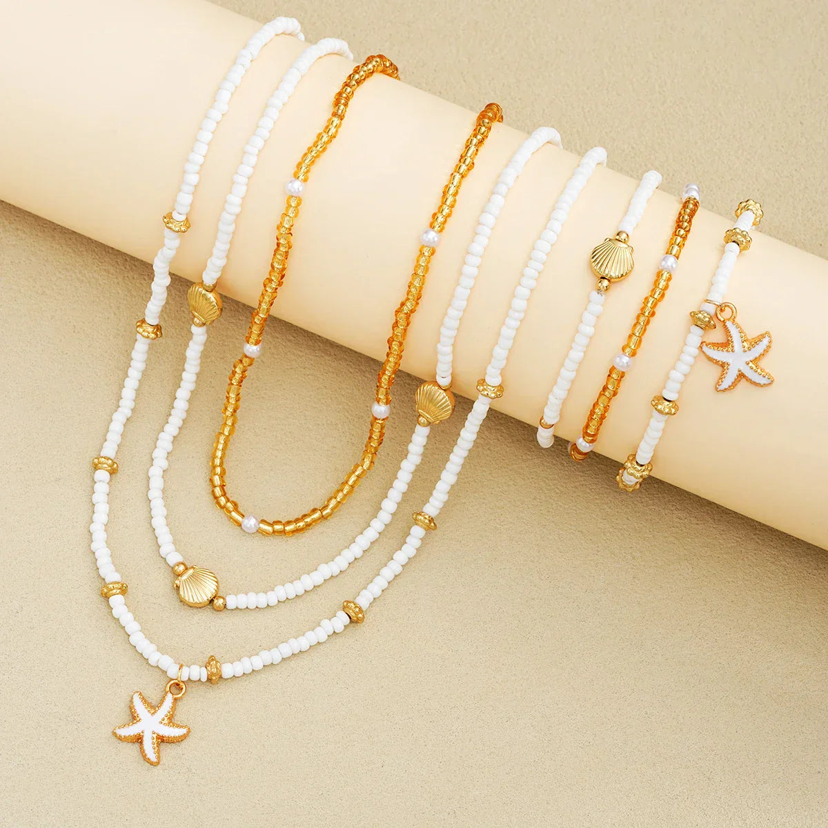 Conjunto de joyas de estrella de mar y cuentas - 6 piezas