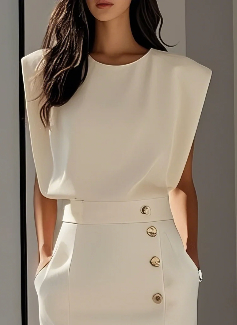 Mariam - Vestido medio ajustado con botones dorados