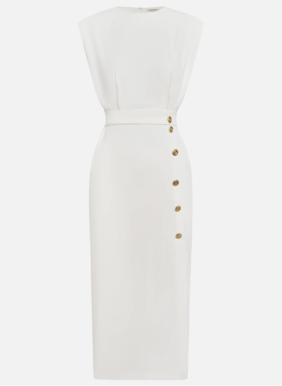 Mariam - Vestido medio ajustado con botones dorados