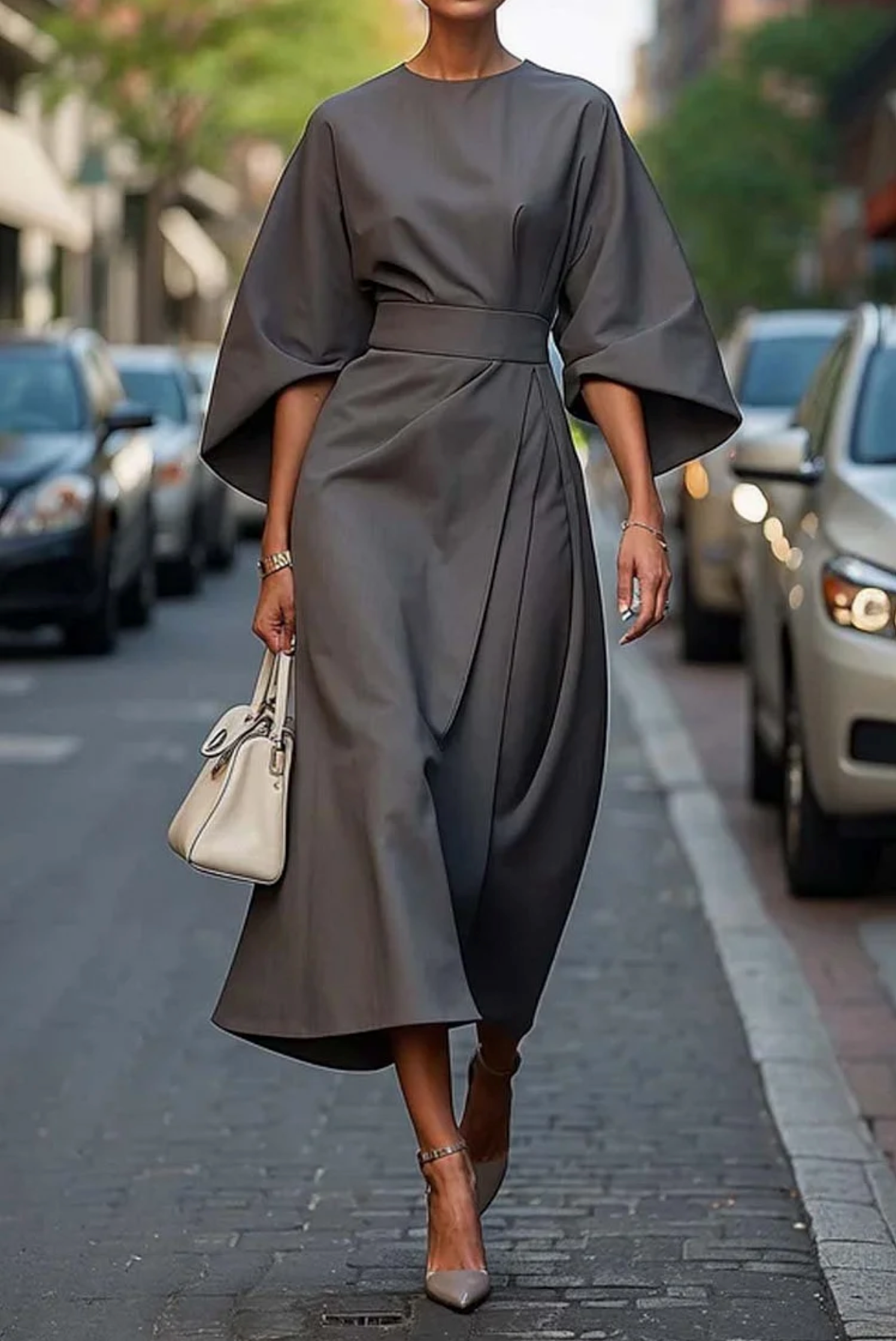 Maya™ | Vestido Elegante con Mangas Abullonadas