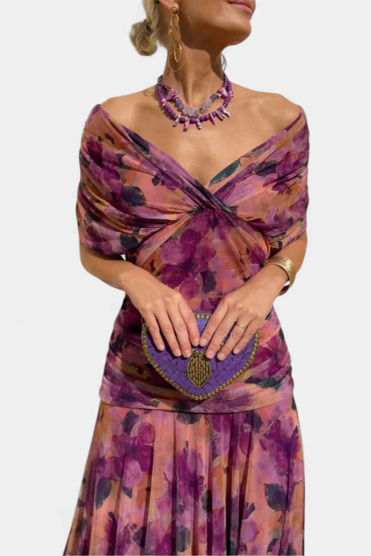 Florendra™ | Vestido Largo Floral con Cuello en V