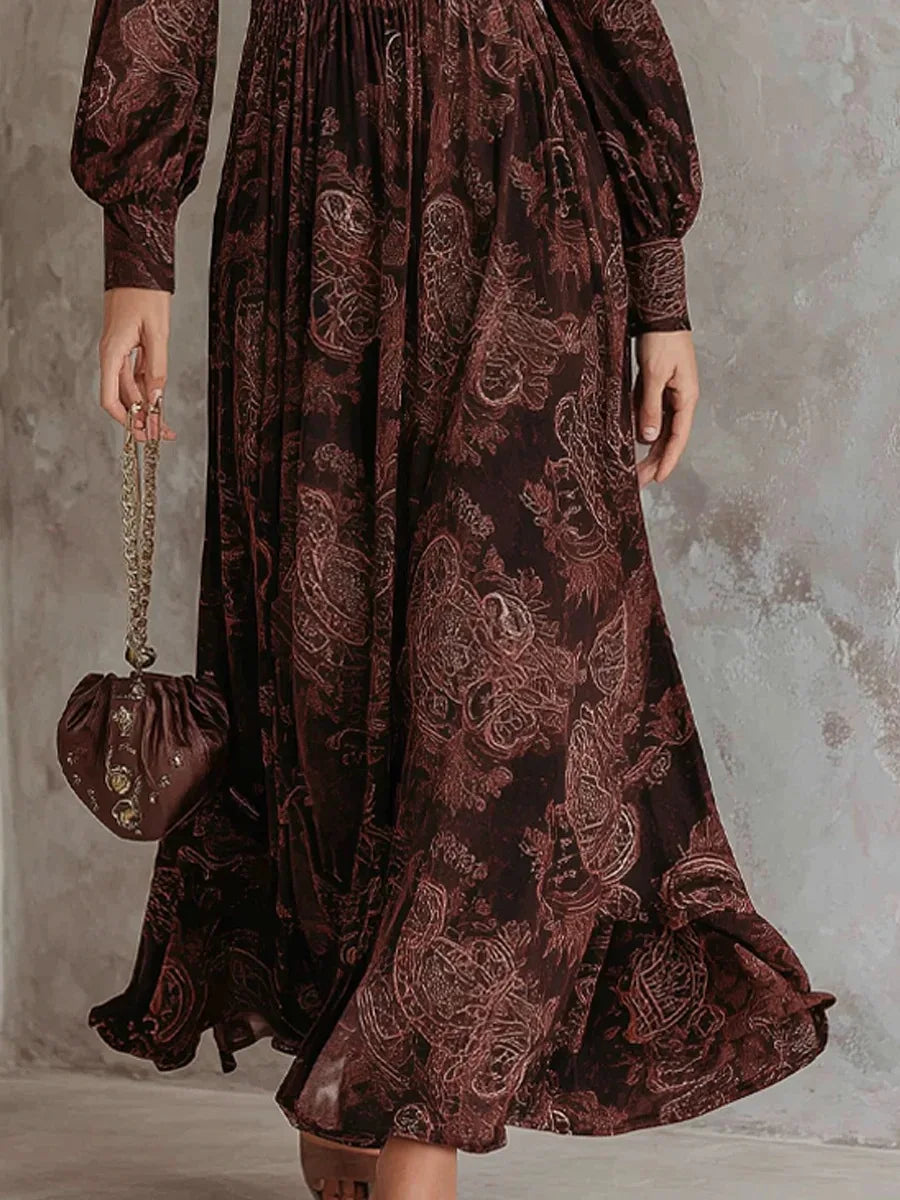 Elissea | VESTIDO LARGO CON ESTAMPADO VINTAGE ELEGANTE