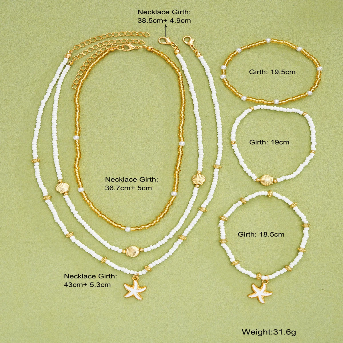 Conjunto de joyas de estrella de mar y cuentas - 6 piezas