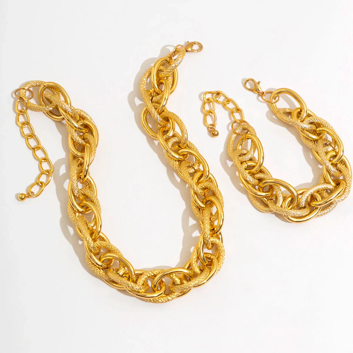 Conjunto de pulsera y collar de cadena doble retorcida gruesa y llamativa Precio completo