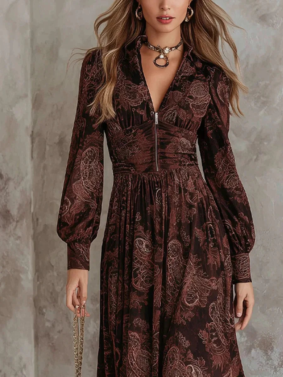 La Scintilla | ABITO LUNGO CON STAMPA VINTAGE ELEGANTE