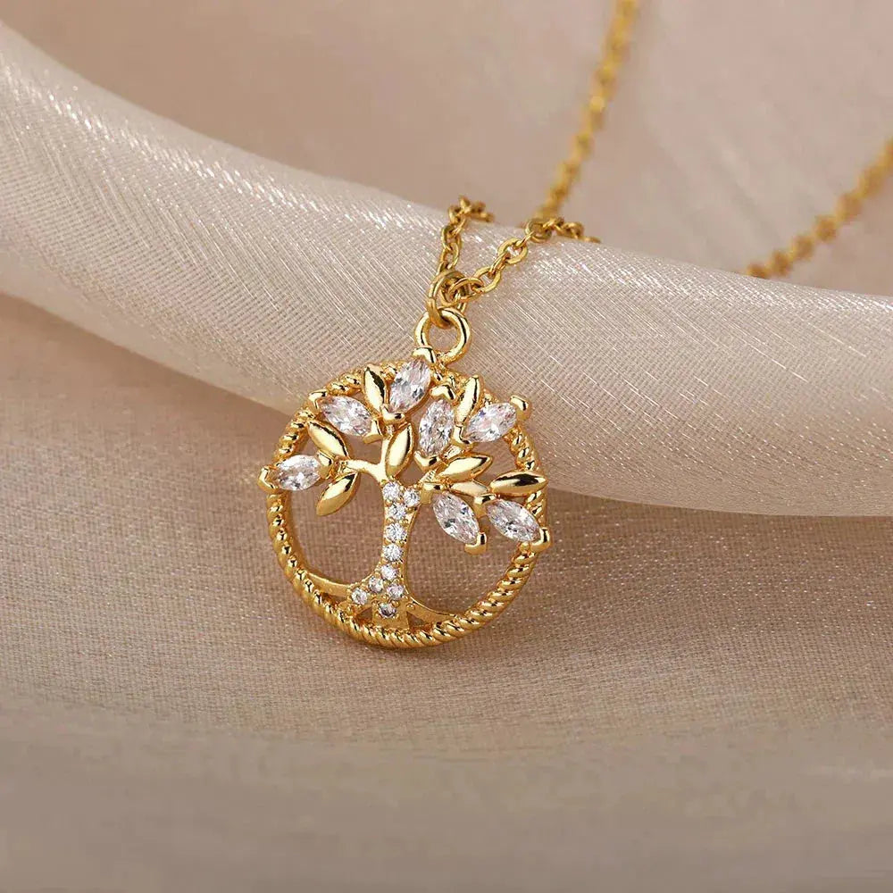Collar Árbol de la Vida en Oro con Circones