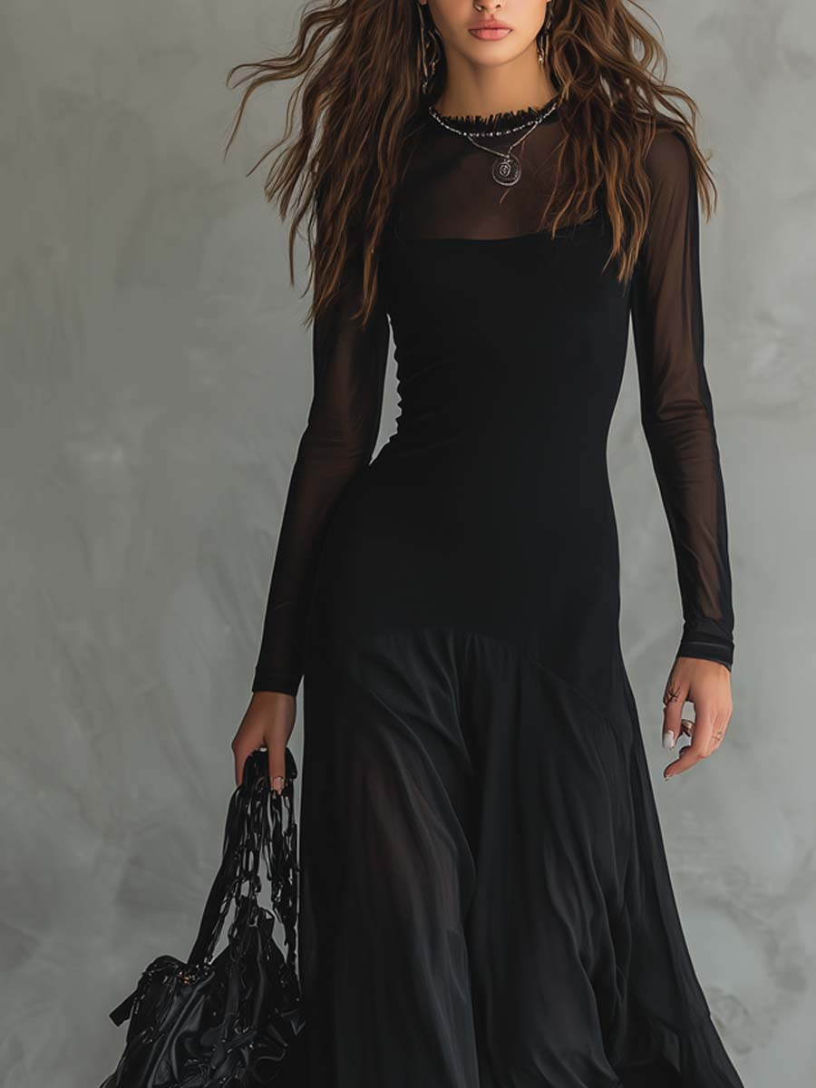 Neroa • Vestido largo holgado de tul negro