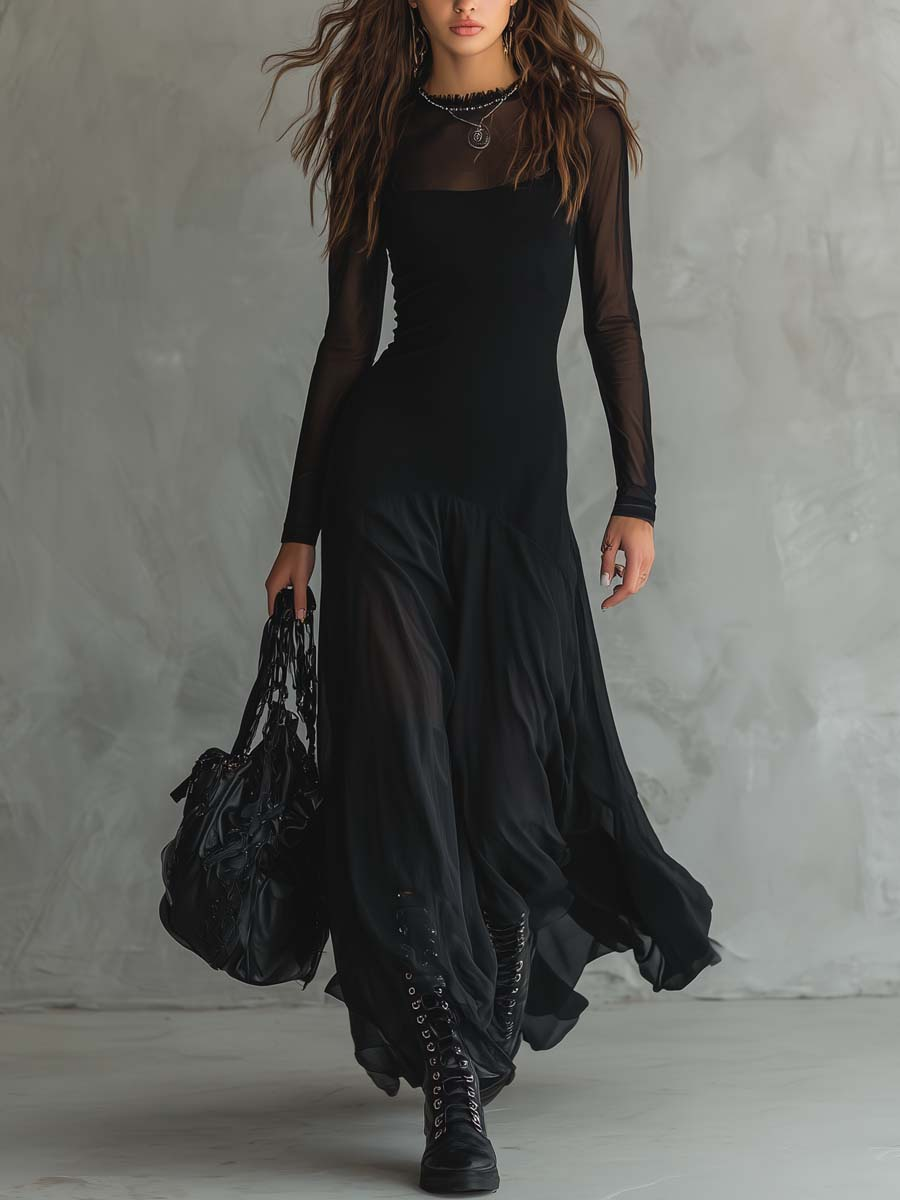 Neroa • Vestido largo holgado de tul negro