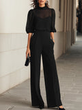 Valentina • Set da tre pezzi nero, composto da top camisole trasparente e pantaloni a gamba larga