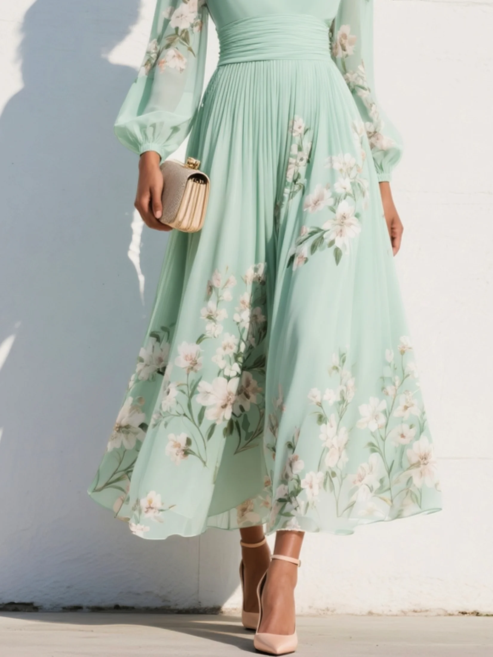 Cisella | Vestido midi verde claro floral