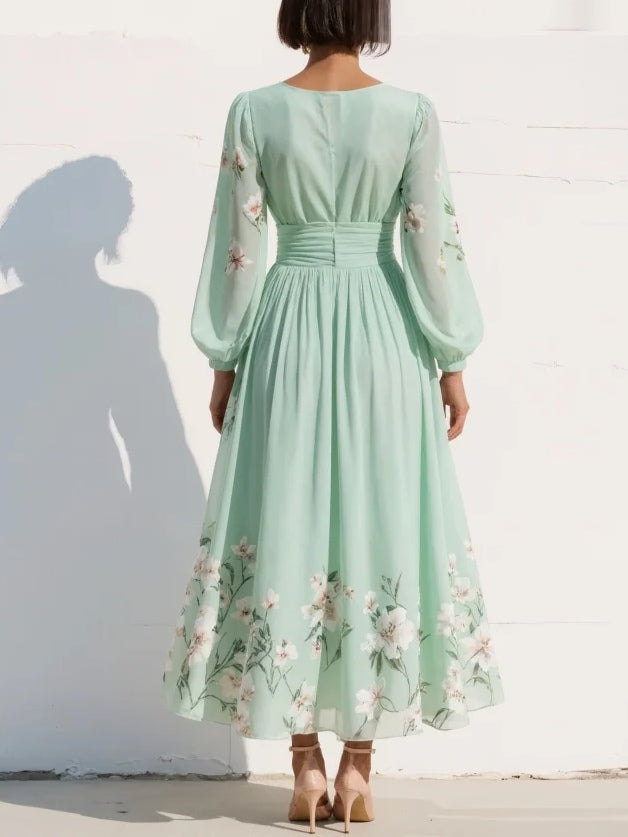 Cisella | Vestido midi verde claro floral