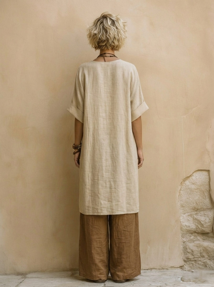 Giulia - Set Tre Pezzi Bohemien Nomade Grigio Scuro e Marrone con Motivo Tribale