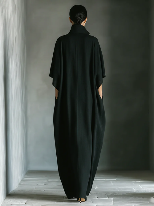 Alessandra™ | Abito lungo nero oversize minimalista con maniche a kimono